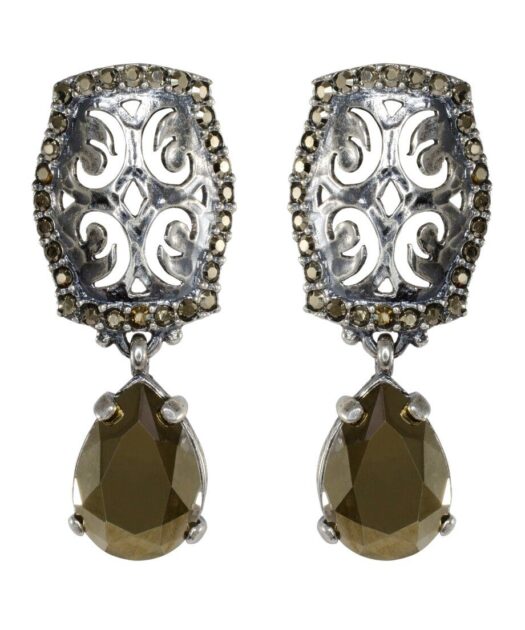 Pendientes etruscos de lágrima marrón en plata de ley con Swarovski Elements