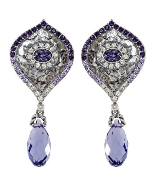 Pendientes etruscos de plata con lágrima Swarovski de color violeta