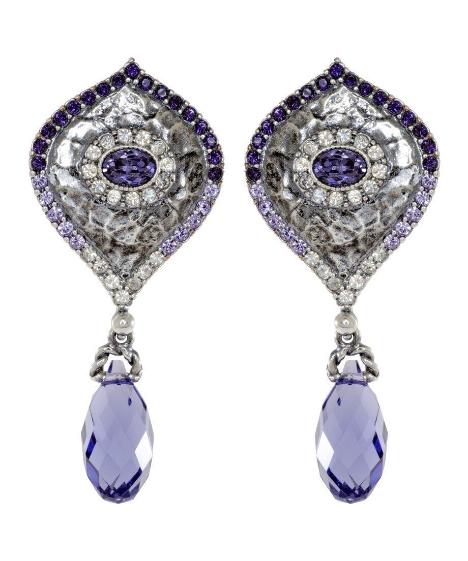 Pendientes etruscos de plata con lágrima Swarovski de color violeta Pendientes etruscos de plata con lágrima Swarovski de color violeta