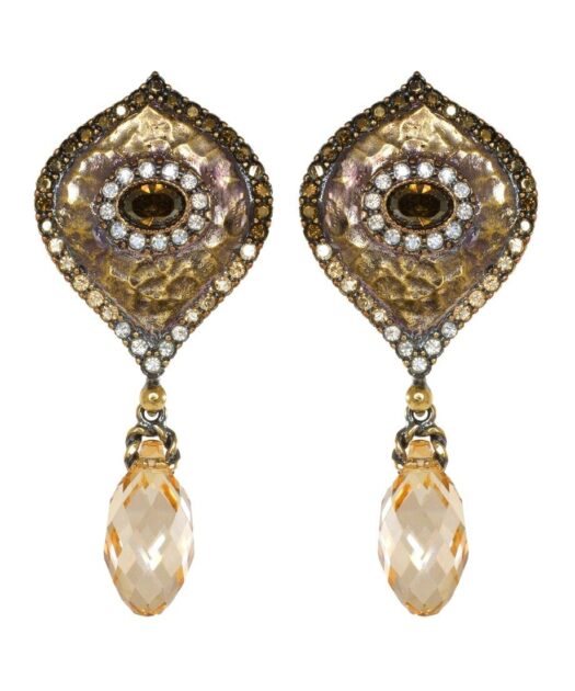 Pendientes etruscos dorados con lágrima Swarovski de plata de ley