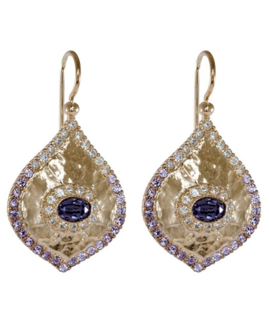 Pendientes etruscos dorados de gancho con cristales Swarovski
