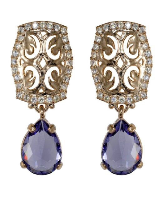 Pendientes etruscos oro rosa con cristales Swarovski violetas