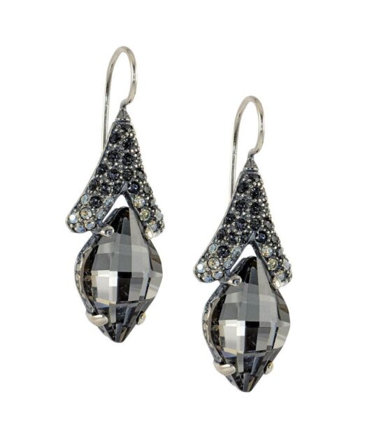 Pendientes facetados grises y blancos de plata de ley rodinada con Swarovski