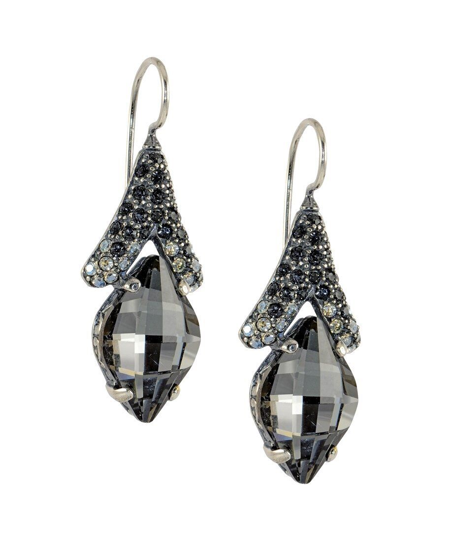 Pendientes facetados grises y blancos de plata de ley rodinada con Swarovski Pendientes facetados grises y blancos de plata de ley rodinada con Swarovski