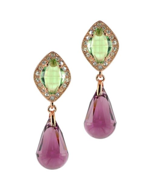 Pendientes facetados verdes y malvas en plata de ley con cristales Swarovski