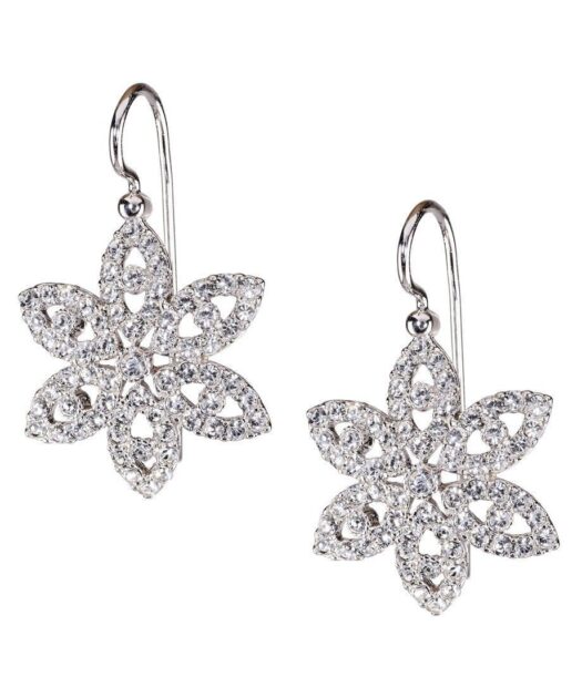 Pendientes flor de agua brillantes de plata rodinada con Swarovski Elements y cierre de gancho