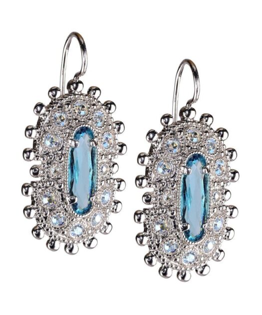 Pendientes gancho étnicos azules de plata con cristales azules