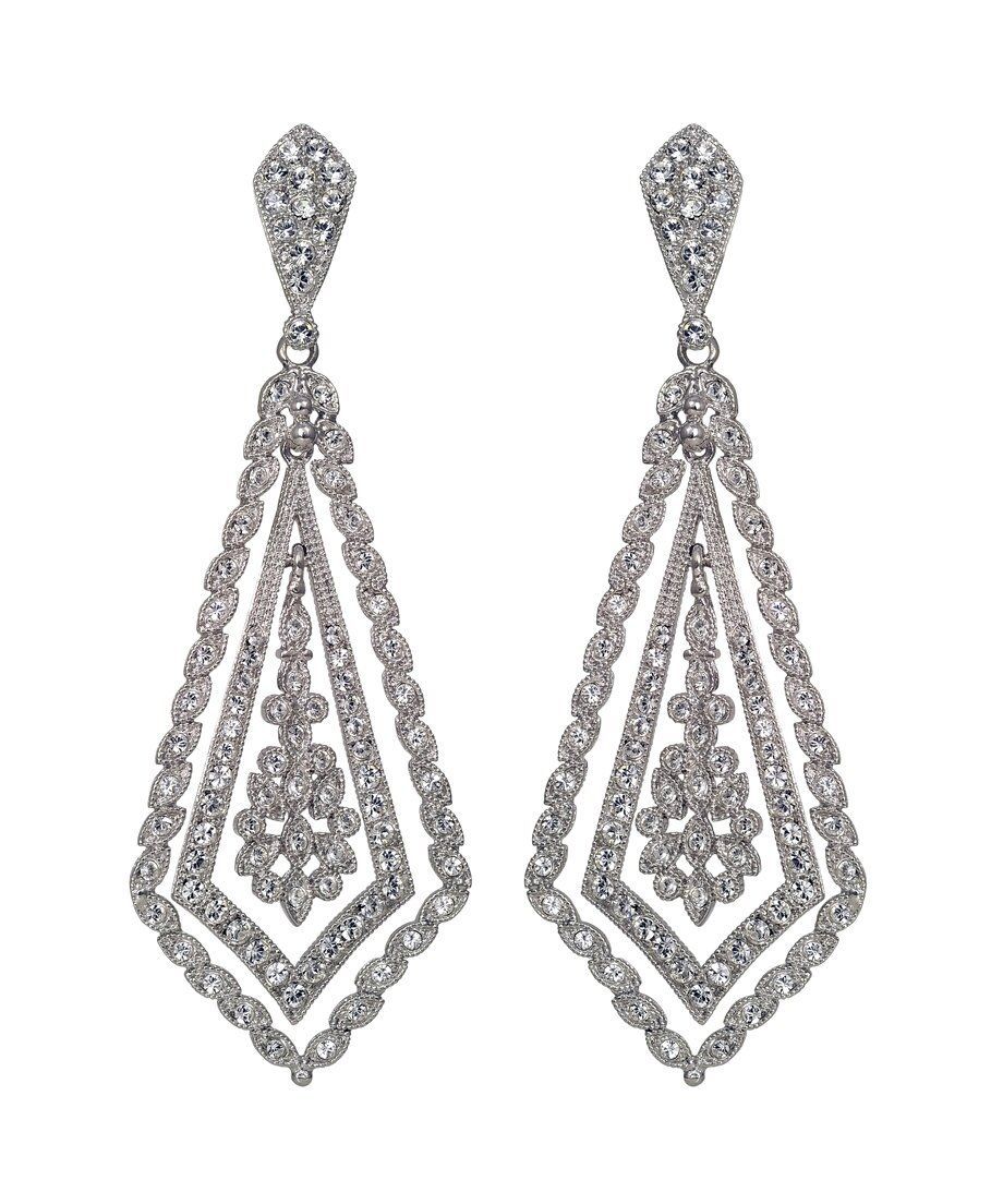 Pendientes grandes clásicos con cristales Swarovski de plata de ley rodinada Pendientes grandes clásicos con cristales Swarovski de plata de ley rodinada