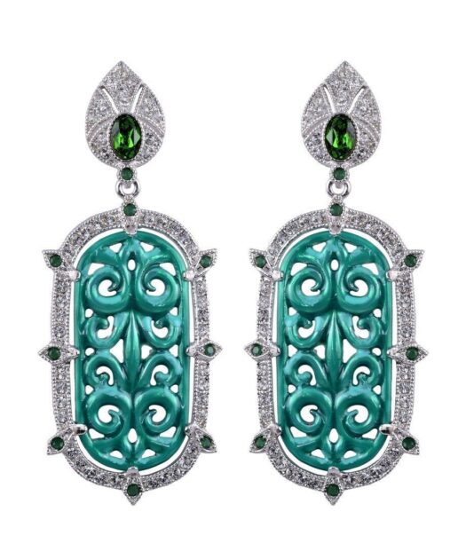 Pendientes grandes con esmalte verde de plata rodinada y Swarovski Elements