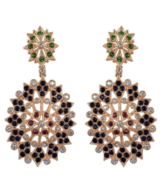 Pendientes grandes copos de nieve oro rosa de plata de ley con Swarovski Elements