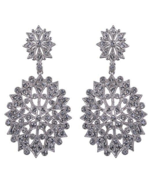 Pendientes grandes copos nieve plata rodinada con cristal Swarovski