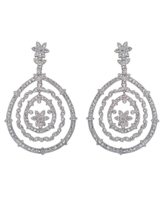 Pendientes grandes de corte clásico en plata de ley rodinada con cristal Swarovski
