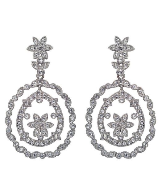 Pendientes grandes de doble aro en plata rodinada con Swarovski Elements blancos