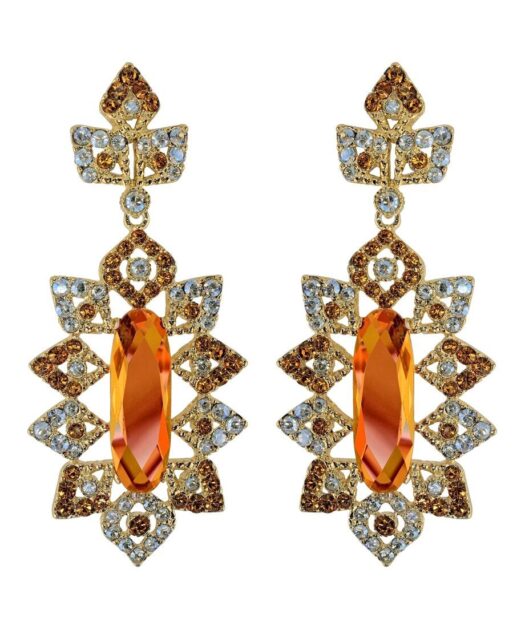 Pendientes grandes dorados y blancos de plata bañada en oro amarillo con Swarovski Elements