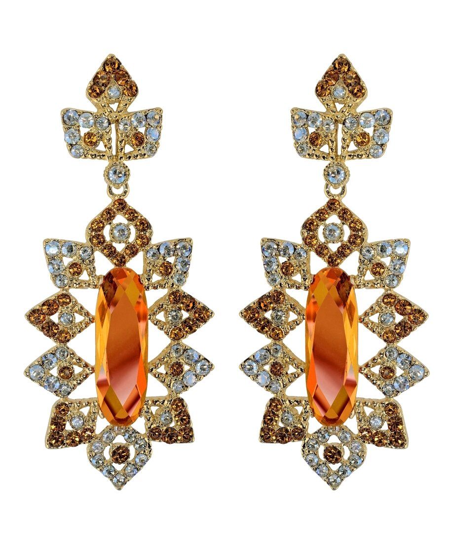 Pendientes grandes dorados y blancos de plata bañada en oro amarillo con Swarovski Elements Pendientes grandes dorados y blancos de plata bañada en oro amarillo con Swarovski Elements