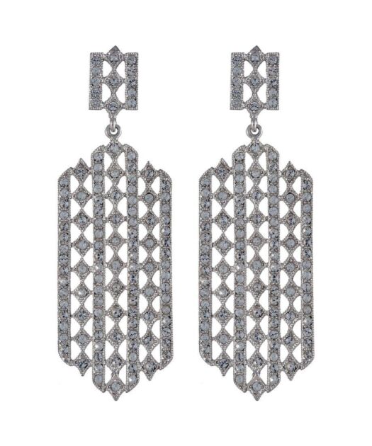 Pendientes grandes estilo vintage de plata bañada en rodio con cristales blancos