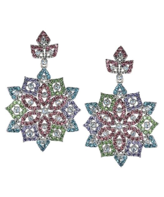 Pendientes grandes estrella multicolor de plata rodinada con Swarovski Elements