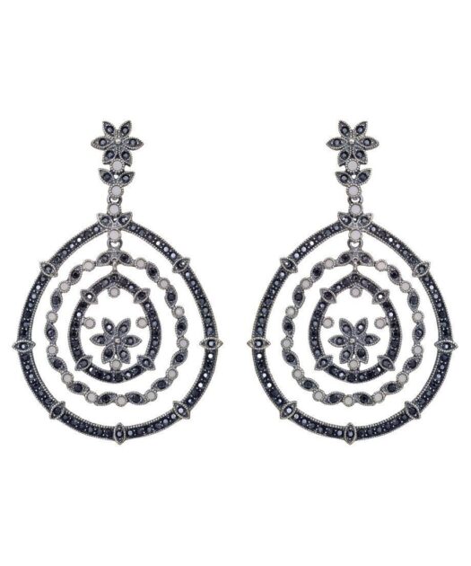 Pendientes grandes negros y blancos de plata de ley con Swarovski Elements