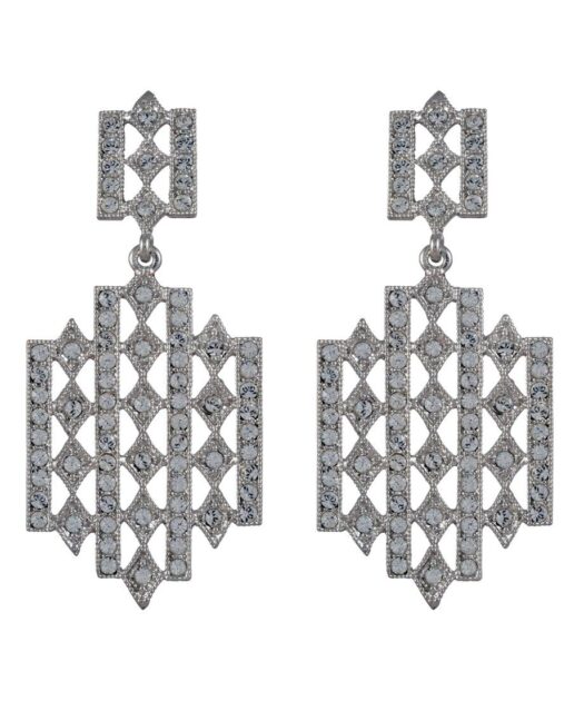 Pendientes grandes novia vintage con cristal Swarovski de plata rodinada