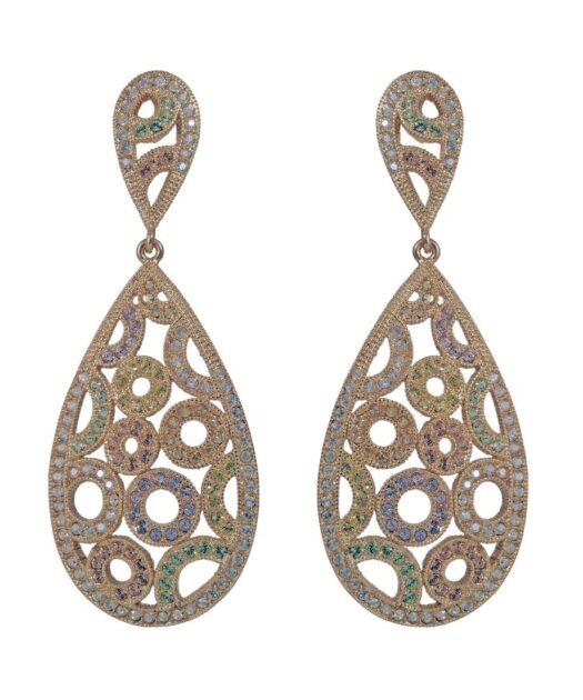 Pendientes grandes oro rosa de plata con cristales Swarovski y cierre omega