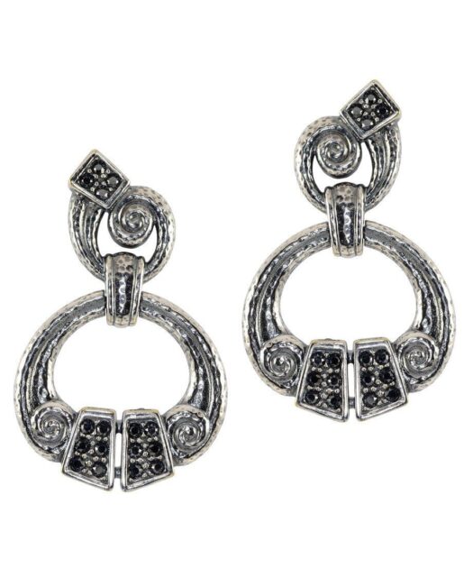 Pendientes grandes plata Swarovski negros articulados con cierre omega