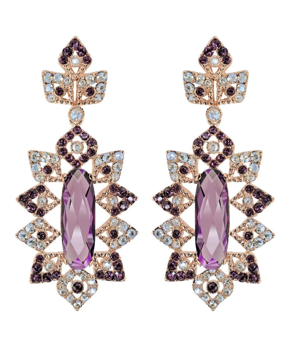 Pendientes grandes rosas y morados de plata bañada en oro rosa 18 quilates Pendientes grandes rosas y morados de plata bañada en oro rosa 18 quilates
