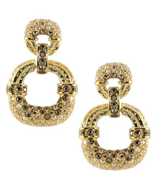 Pendientes largos aro grande plata oro amarillo y cristales de Swarovski