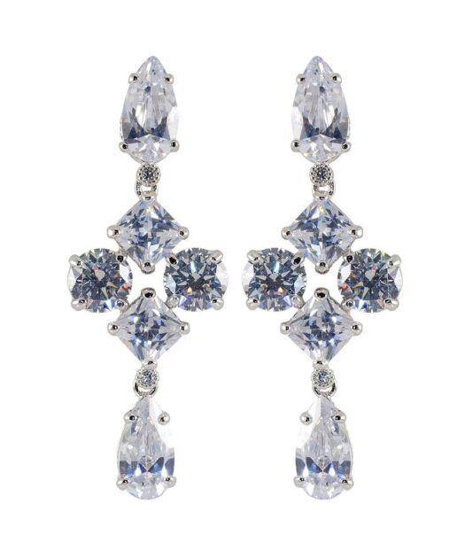 Pendientes largos con seis circonitas de plata rodinada