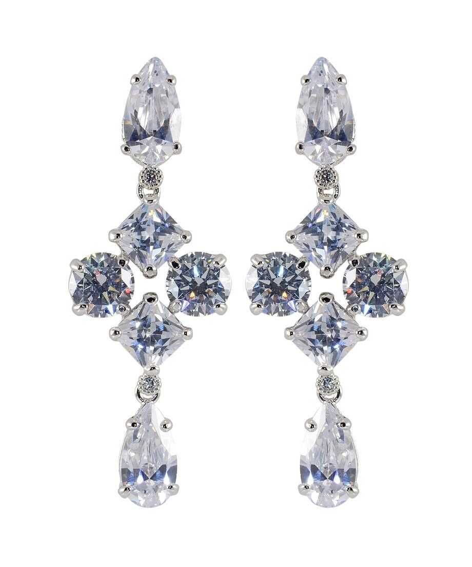 Pendientes largos con seis circonitas de plata rodinada
