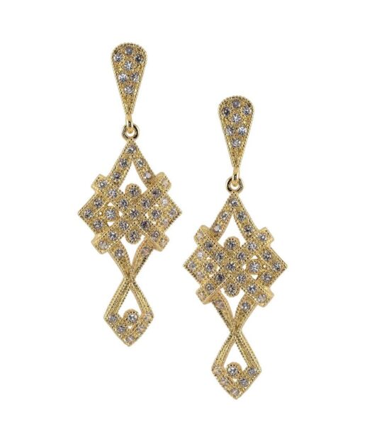 Pendientes largos de novia oro amarillo en plata con cristales Swarovski