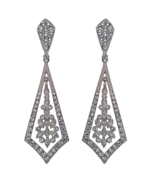 Pendientes largos de plata clásicos con cristales Swarovski y cierre omega