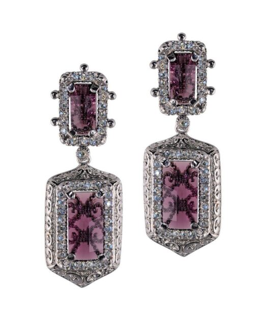 Pendientes largos étnicos de plata con cristales de Swarovski