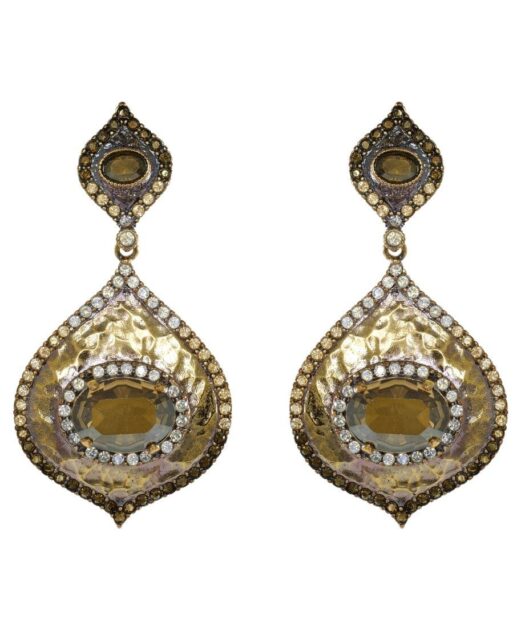 Pendientes largos etruscos con baño de oro amarillo fabricados en plata