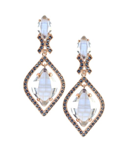 Pendientes largos facetados con Swarovski Elements de plata bañada en oro rosa