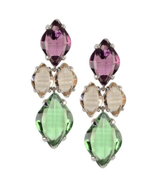 Pendientes largos facetados de colores en plata con cristales Swarovski