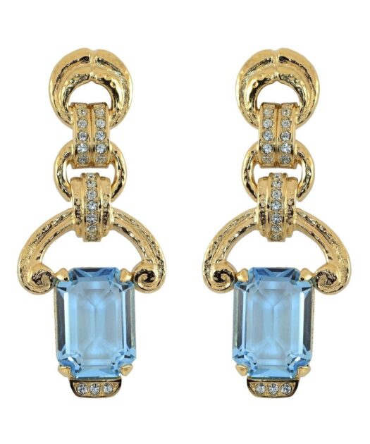 Pendientes largos plata oro amarillo con Swarovski Elements