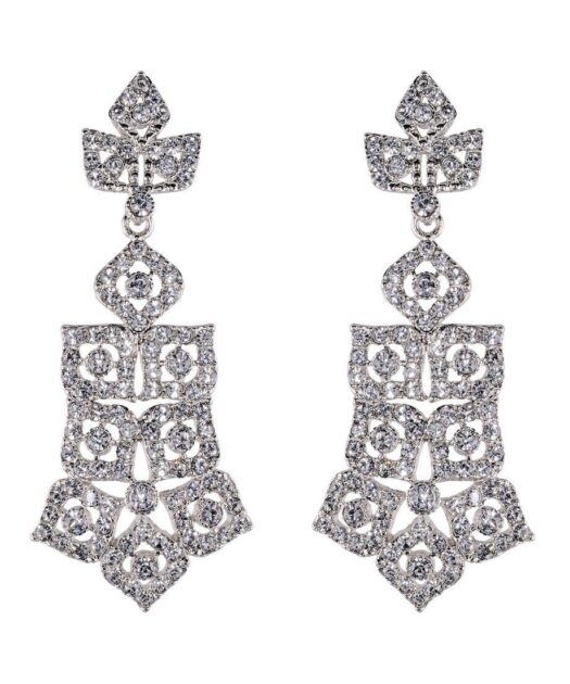 Pendientes largos plata rodinada con cristales Swarovski brillantes