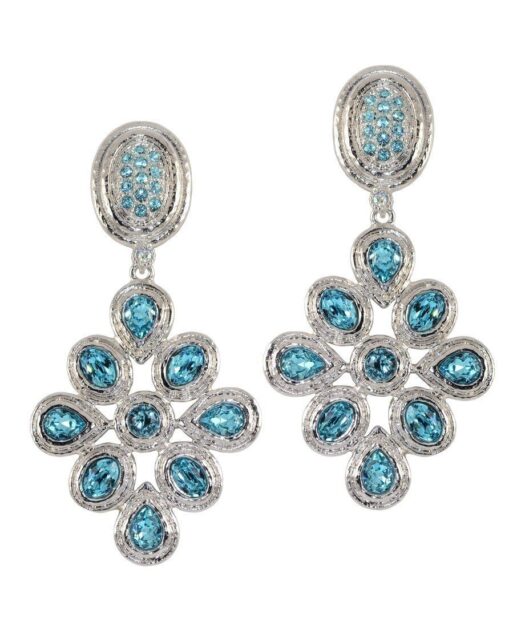 Pendientes largos plata rodinada azules con cristales de Swarovski