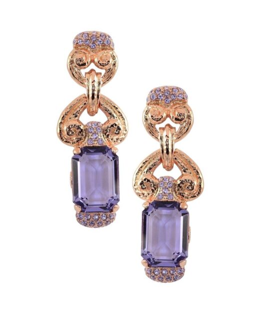Pendientes largos plata rosa violetas con cristales Swarovski