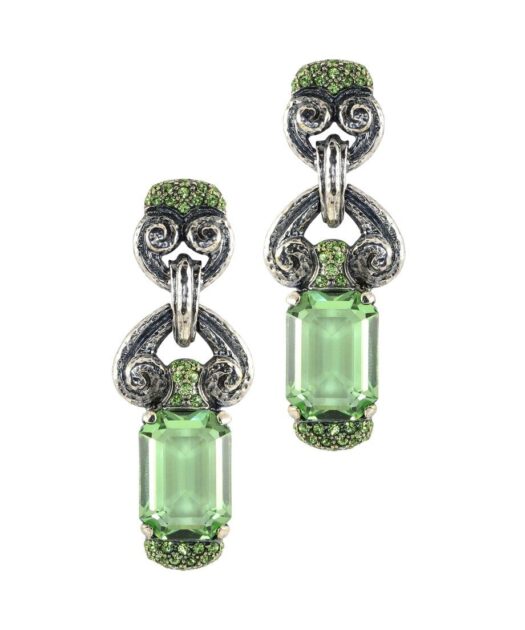 Pendientes largos plata vieja verdes con cristales Swarovski