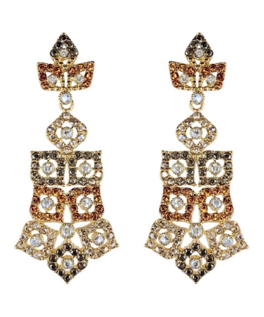 Pendientes largos tonos marrones con cristal Swarovski de plata bañada en oro