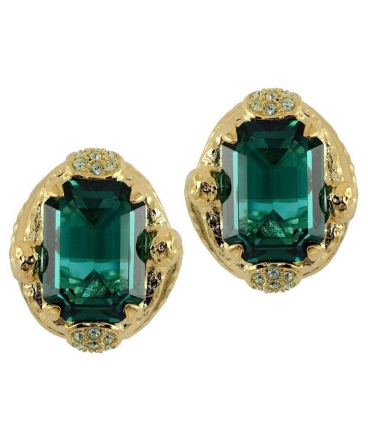 Pendientes martelé dorados y verdes de plata 925 milésimas