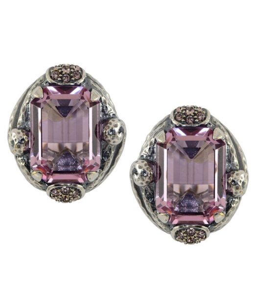 Pendientes martelé violetas de plata con cristales Swarovski