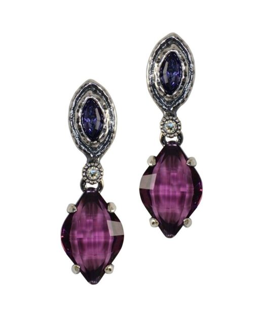 Pendientes morados plata vieja con cristales de Swarovski