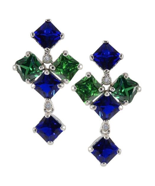 Pendientes mujer circonitas azules y verdes fabricados en plata