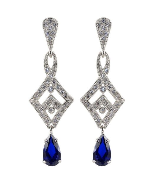Pendientes novia azules de plata bañada en rodio con Swarovski Elements