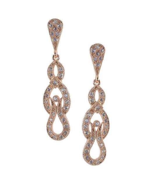 Pendientes novia clásicos oro rosa de plata de ley con Swarovski Elements y cierre de presión