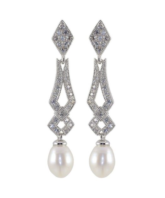 Pendientes novia con perlas y cristales Swarovski de plata de ley bañada en rodio