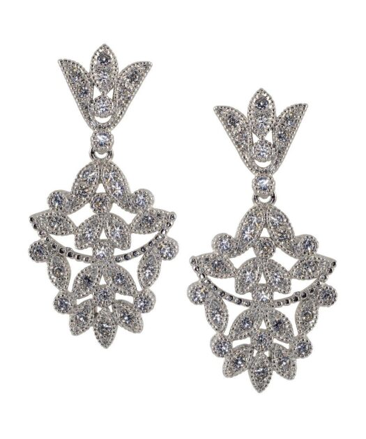 Pendientes novia de hojas pequeñas en plata rodinada con Swarovski Elements