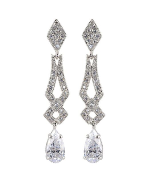 Pendientes novia de lágrima en plata rodinada con Swarovski Elements